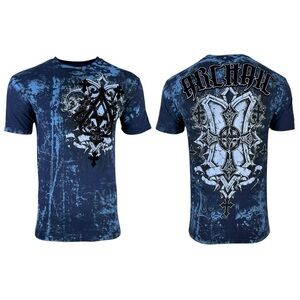T-shirt Uomo Archaic By Affliction &ndash; Glory Cross Biker Y2K, 100% Cotone, Nero, Taglie S-5XL